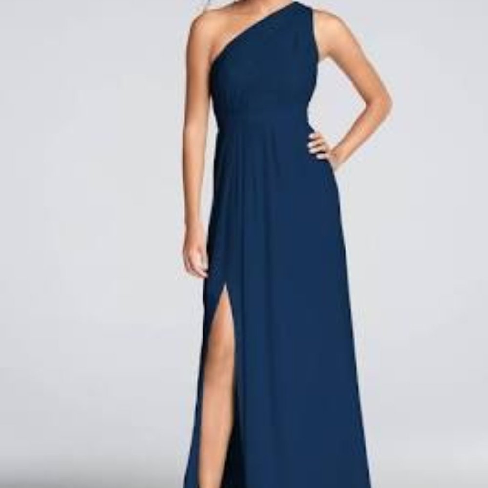 Long One-Shoulder Crinkle Chiffon Dress F18055